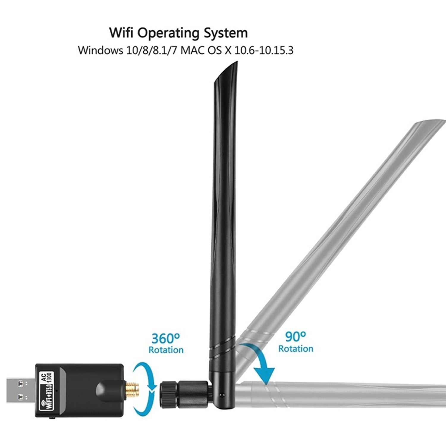 HAJAAN AC 1300Mbps Mini Wireless Wi-Fi Adapter | Dual Band 2.4GHz/5GHz | Bluetooth 5.0 | High-Gain 5dBi Antenna - Suitable for Desktop PC, Laptops