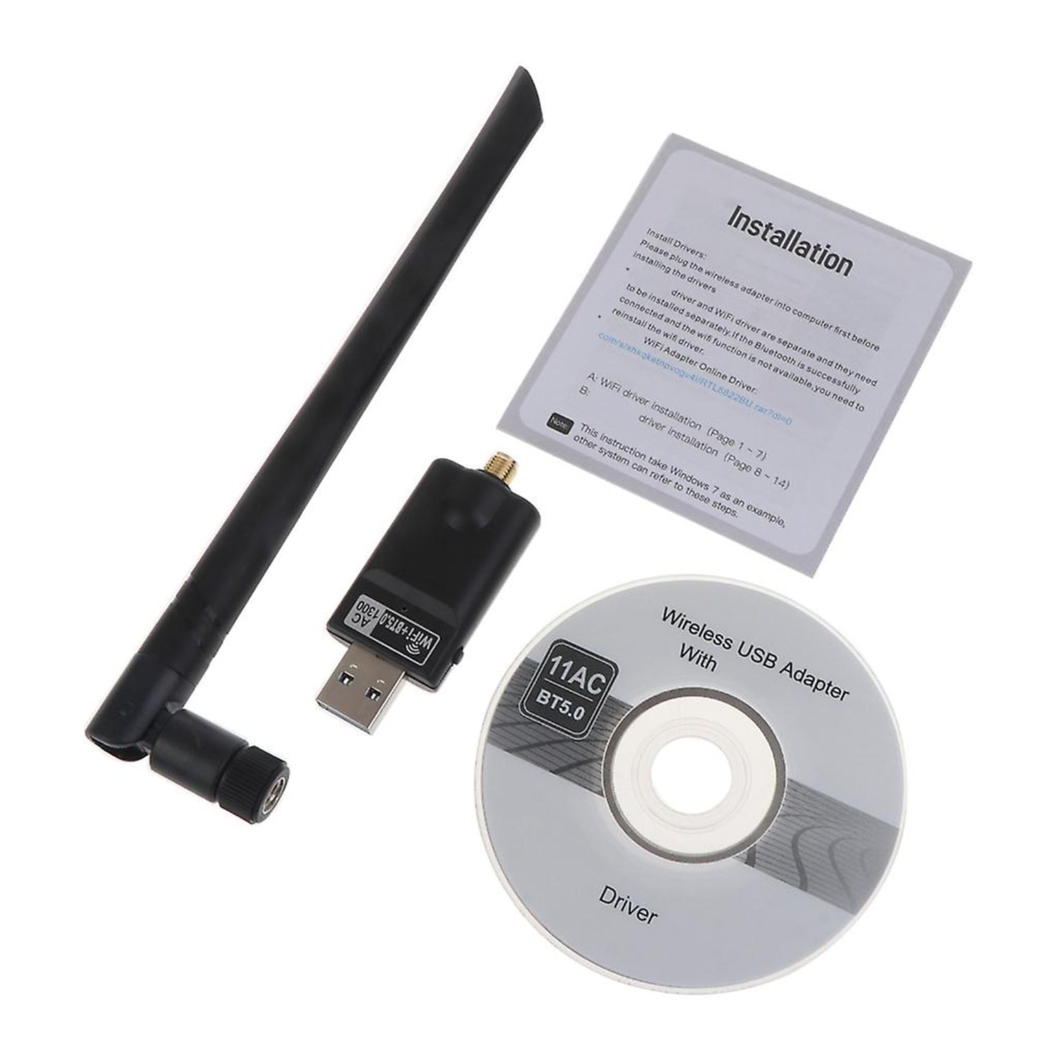 HAJAAN AC 1300Mbps Mini Wireless Wi-Fi Adapter | Dual Band 2.4GHz/5GHz | Bluetooth 5.0 | High-Gain 5dBi Antenna - Suitable for Desktop PC, Laptops