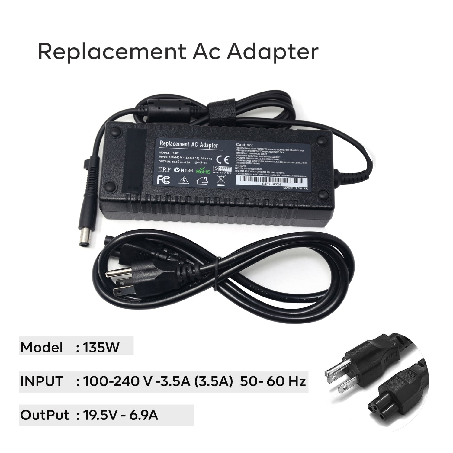 NEW 135W AC adapter charger for HP 19.5V/6.9A Desktop Power Adapter Compatible with HP Desktop 8200 8000 DC7800 Desktop