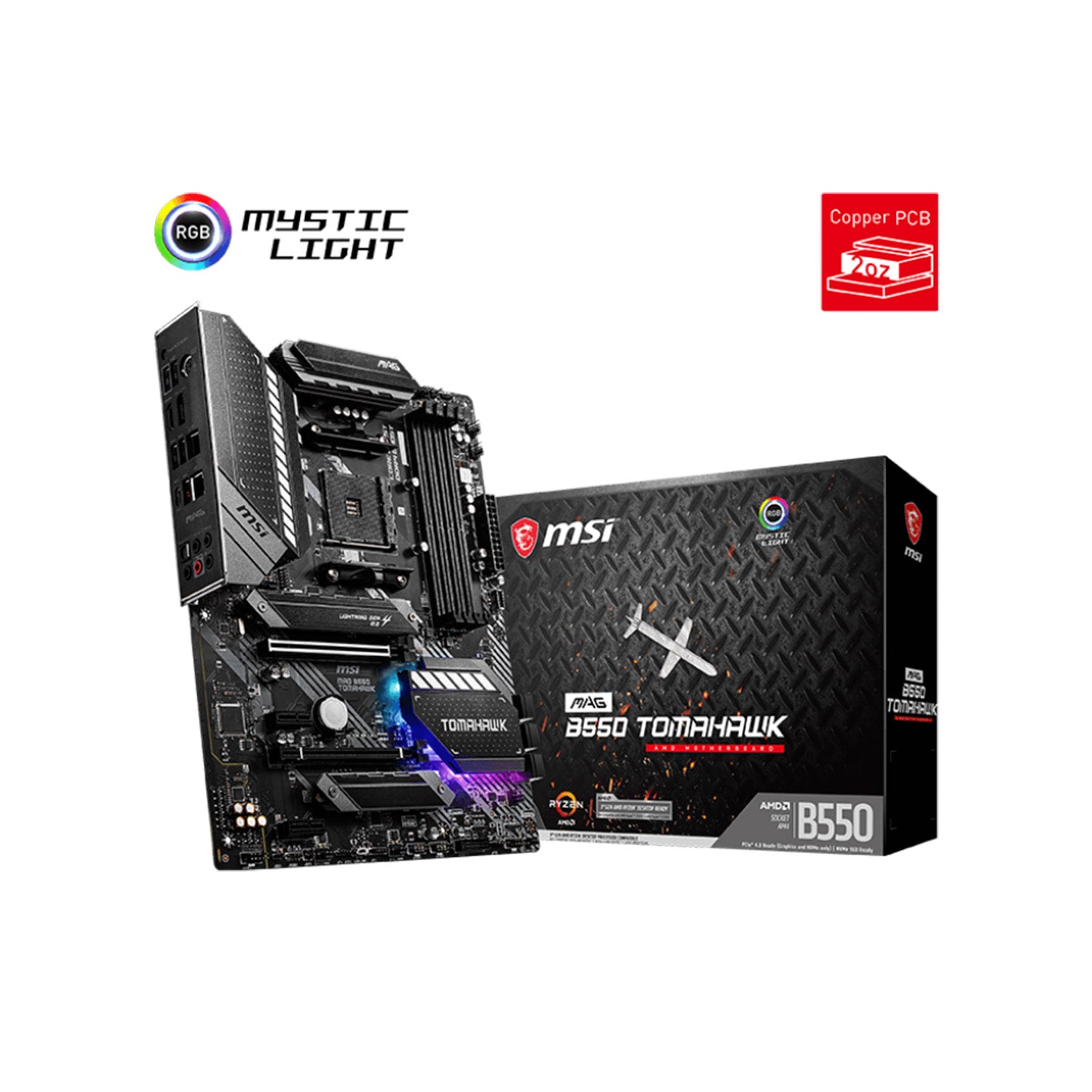 MSI MAG B550 TOMAHAWK Motherboard, AMD B550 Chipset, AM4 Socket, (Max Memory 128GB DDR4), ATX, Supports AMD Ryzen, Display Port and HDMI, Windows 10 64-Bit