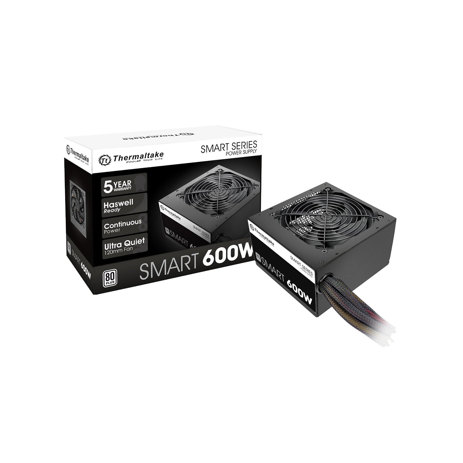 Thermaltake Smart Series 600W Power Supply SLI CrossFire Ready Continuous Power, Intel ATX12V V2.3,PCI E, EPS12V 80 PLUS Certified Active PFC, Haswell Ready (PS-SPD-0600NPCWUS-W)