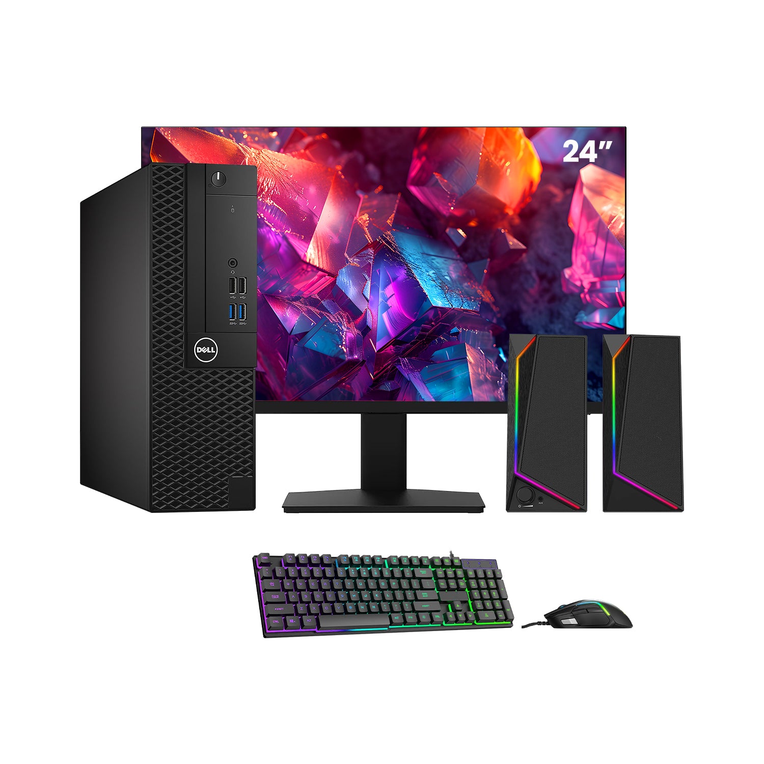Dell OptiPlex 3050 SFF Desktop PC - Intel Core i5 - 6th Gen Up to 3.60 GHz Processor, 16GB DDR4 RAM, 512GB - 1TB SSD, Windows 10 Pro, New 24/27 inch FHD Monitor, RGB Speaker / SoundBar / Headset - Refurbished