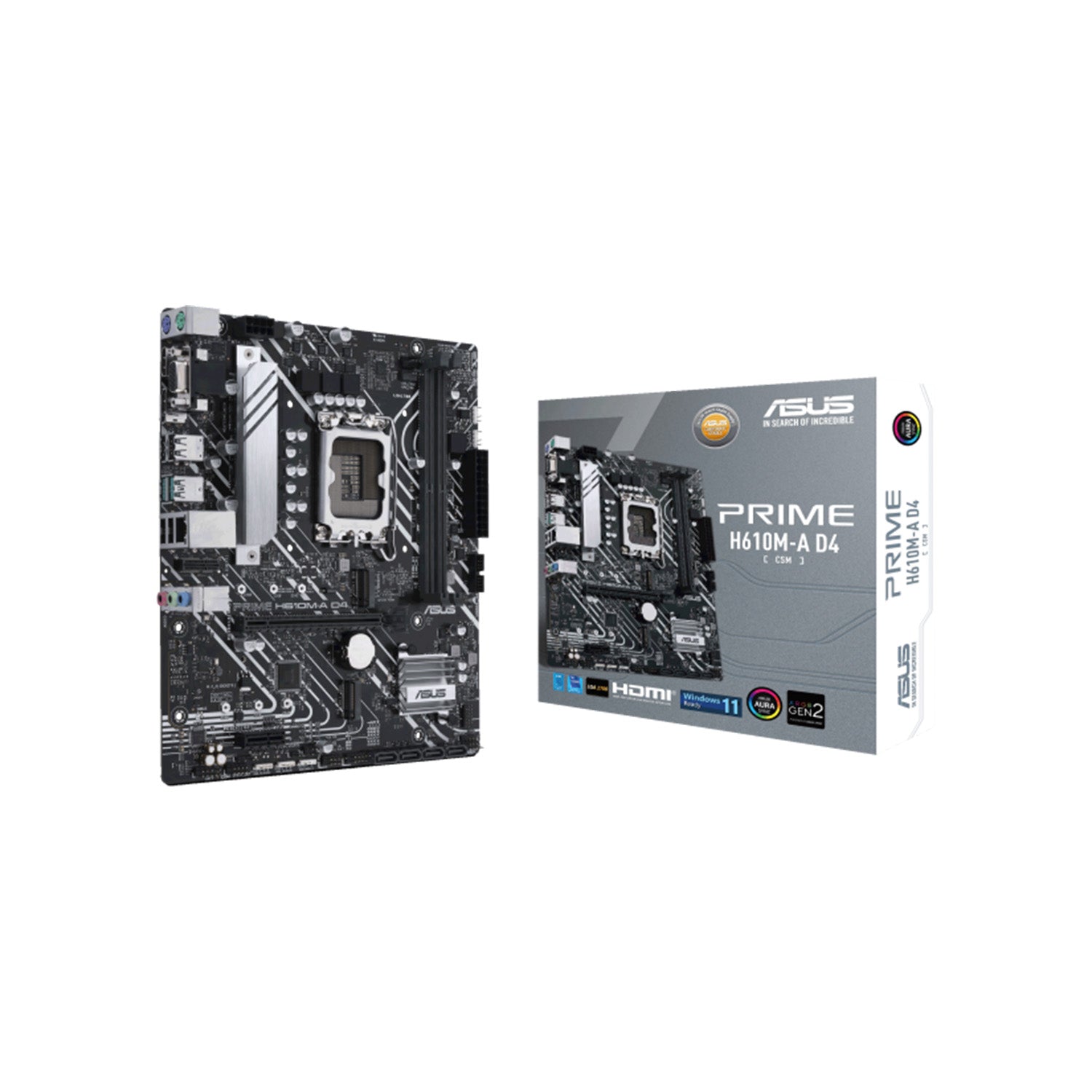 ASUS PRIME H610M-A D4-CSM Motherboard, Intel Socket LGA1700 For 12th, 13th Gen Processors, Micro-ATX, Intel H610 Chipset, PCIe 4.0, DDR4, 2xM.2 Slots, 1Gb LAN, DP/HDMI/D-Sub Port, Support Windows 10,11 64-Bit