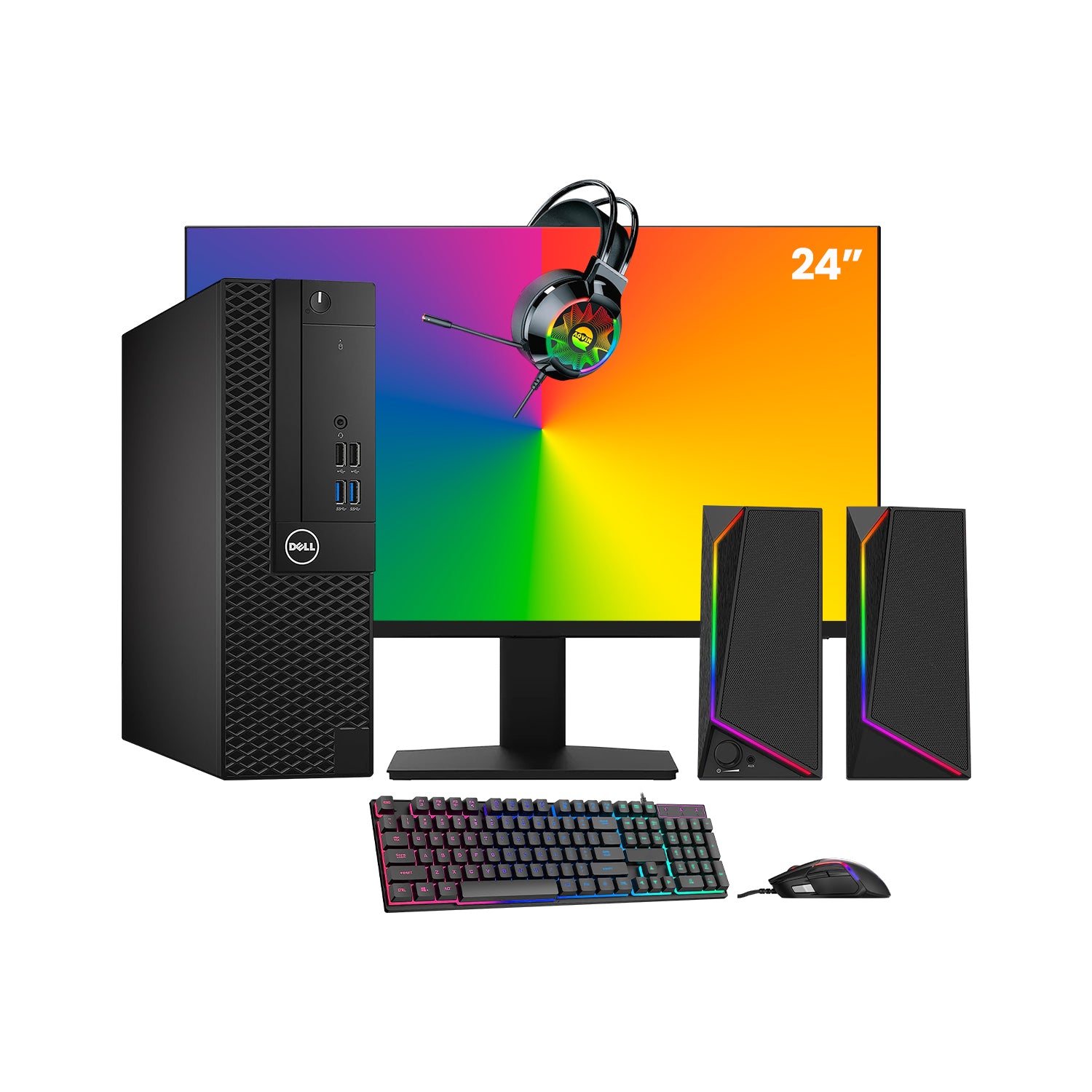 Dell OptiPlex 3050 SFF Desktop PC - Intel Core i5 - 6th Gen Up to 3.60 GHz Processor, 16GB DDR4 RAM, 512GB - 1TB SSD, Windows 10 Pro, New 24/27 inch FHD Monitor, RGB Speaker / SoundBar / Headset - Refurbished