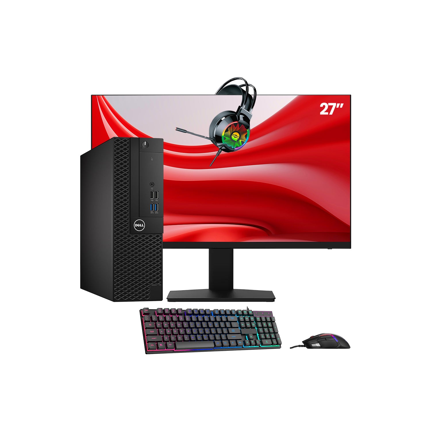 Dell OptiPlex 3050 SFF Desktop PC - Intel Core i5 - 6th Gen Up to 3.60 GHz Processor, 16GB DDR4 RAM, 512GB - 1TB SSD, Windows 10 Pro, New 24/27 inch FHD Monitor, RGB Speaker / SoundBar / Headset - Refurbished