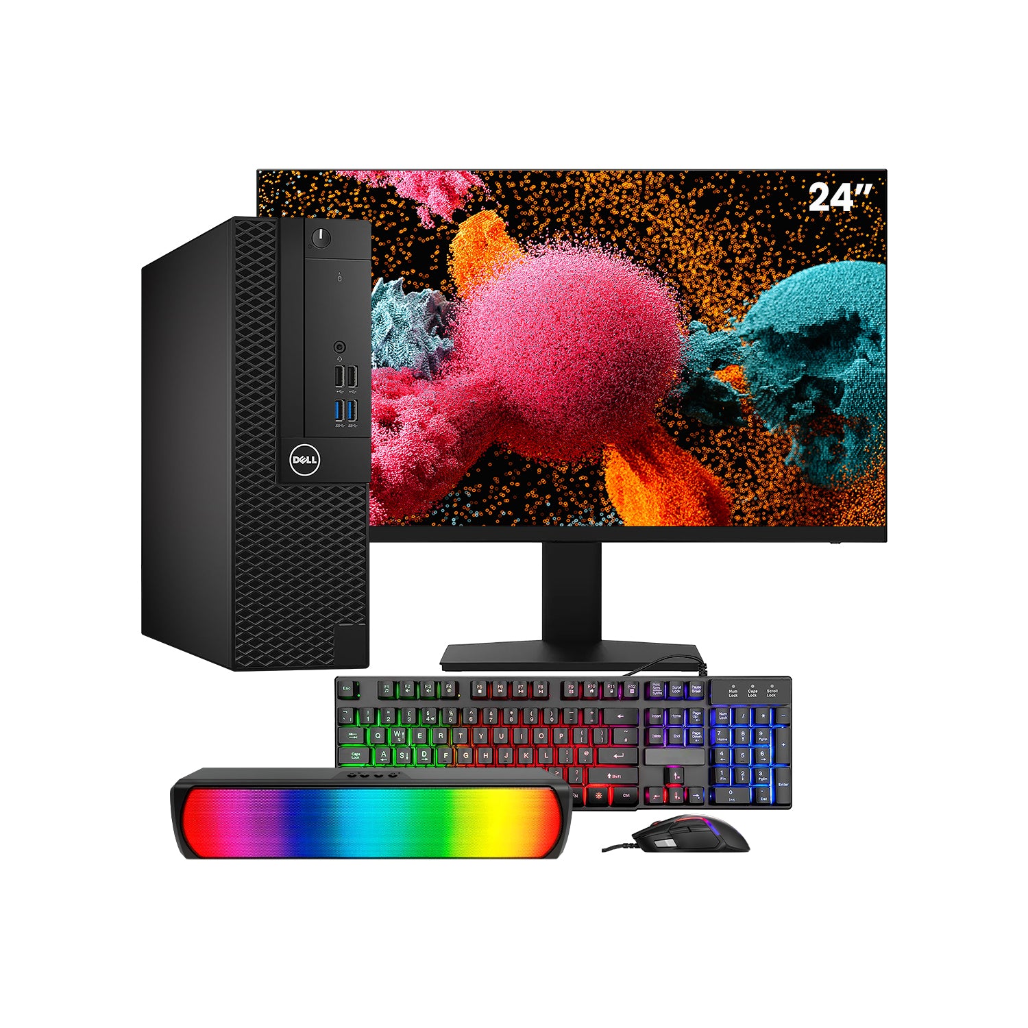Dell OptiPlex 3050 SFF Desktop PC - Intel Core i5 - 6th Gen Up to 3.60 GHz Processor, 16GB DDR4 RAM, 512GB - 1TB SSD, Windows 10 Pro, New 24/27 inch FHD Monitor, RGB Speaker / SoundBar / Headset - Refurbished