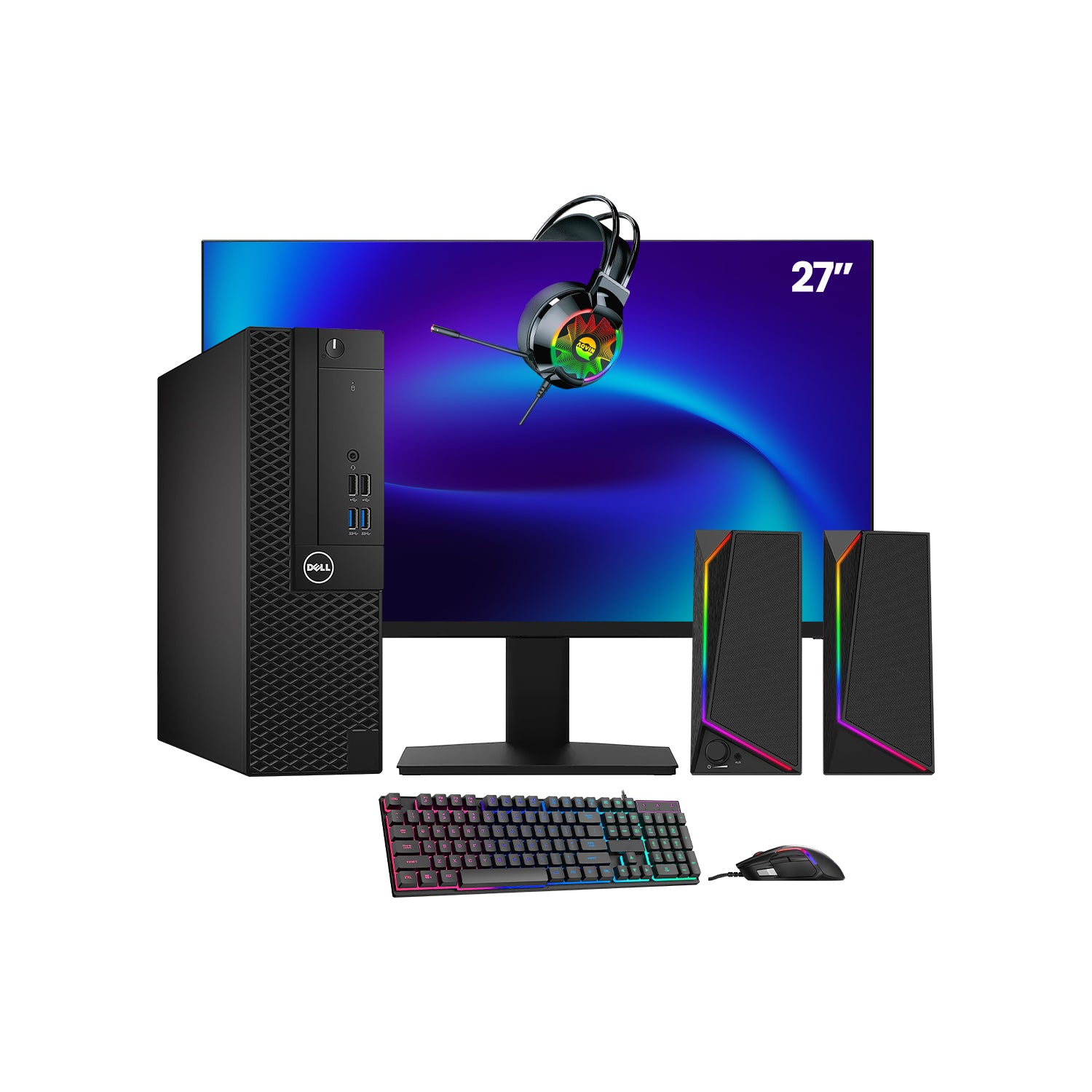 Dell OptiPlex 3050 SFF Desktop PC - Intel Core i5 - 6th Gen Up to 3.60 GHz Processor, 16GB DDR4 RAM, 512GB - 1TB SSD, Windows 10 Pro, New 24/27 inch FHD Monitor, RGB Speaker / SoundBar / Headset - Refurbished
