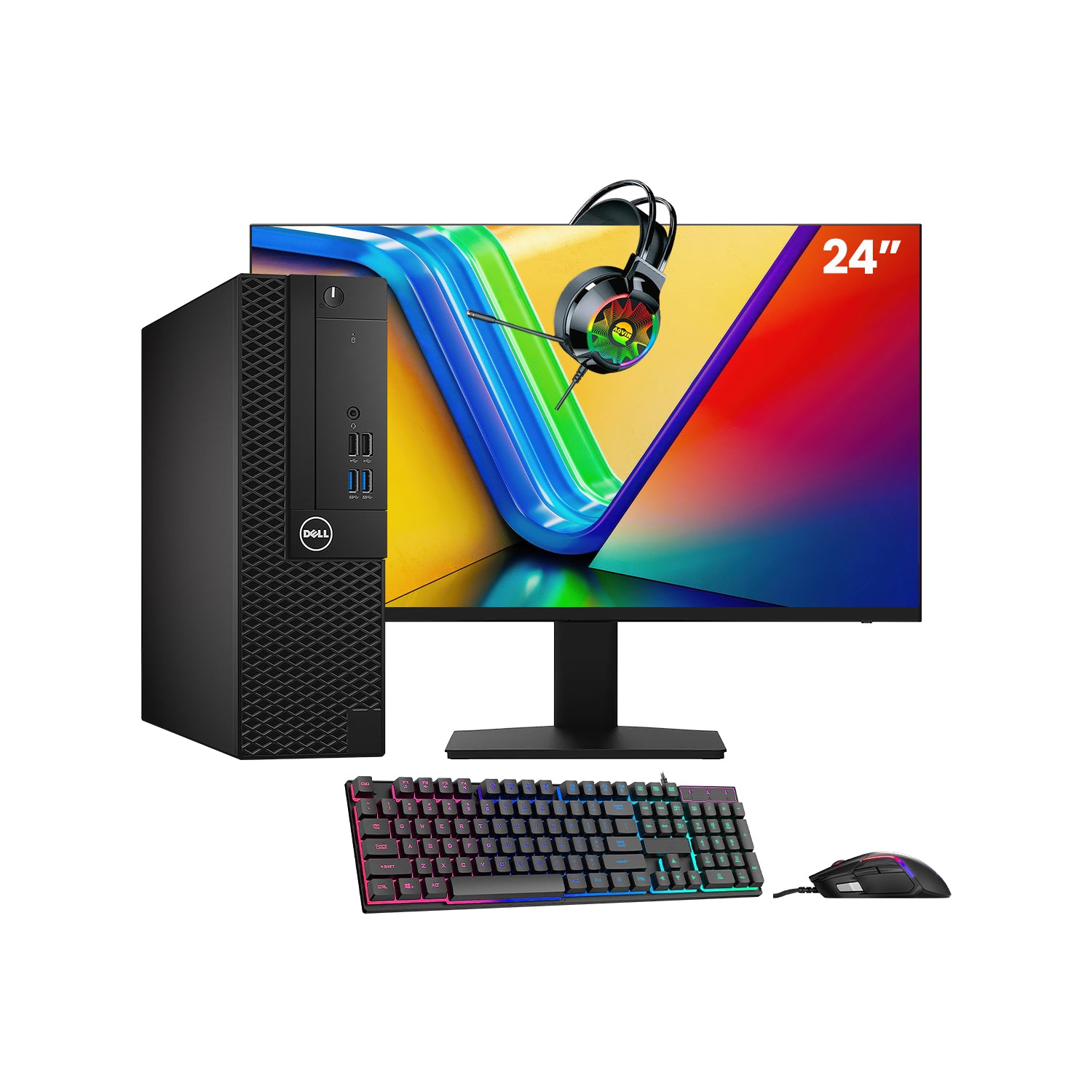 Dell OptiPlex 3050 SFF Desktop PC - Intel Core i5 - 6th Gen Up to 3.60 GHz Processor, 16GB DDR4 RAM, 512GB - 1TB SSD, Windows 10 Pro, New 24/27 inch FHD Monitor, RGB Speaker / SoundBar / Headset - Refurbished