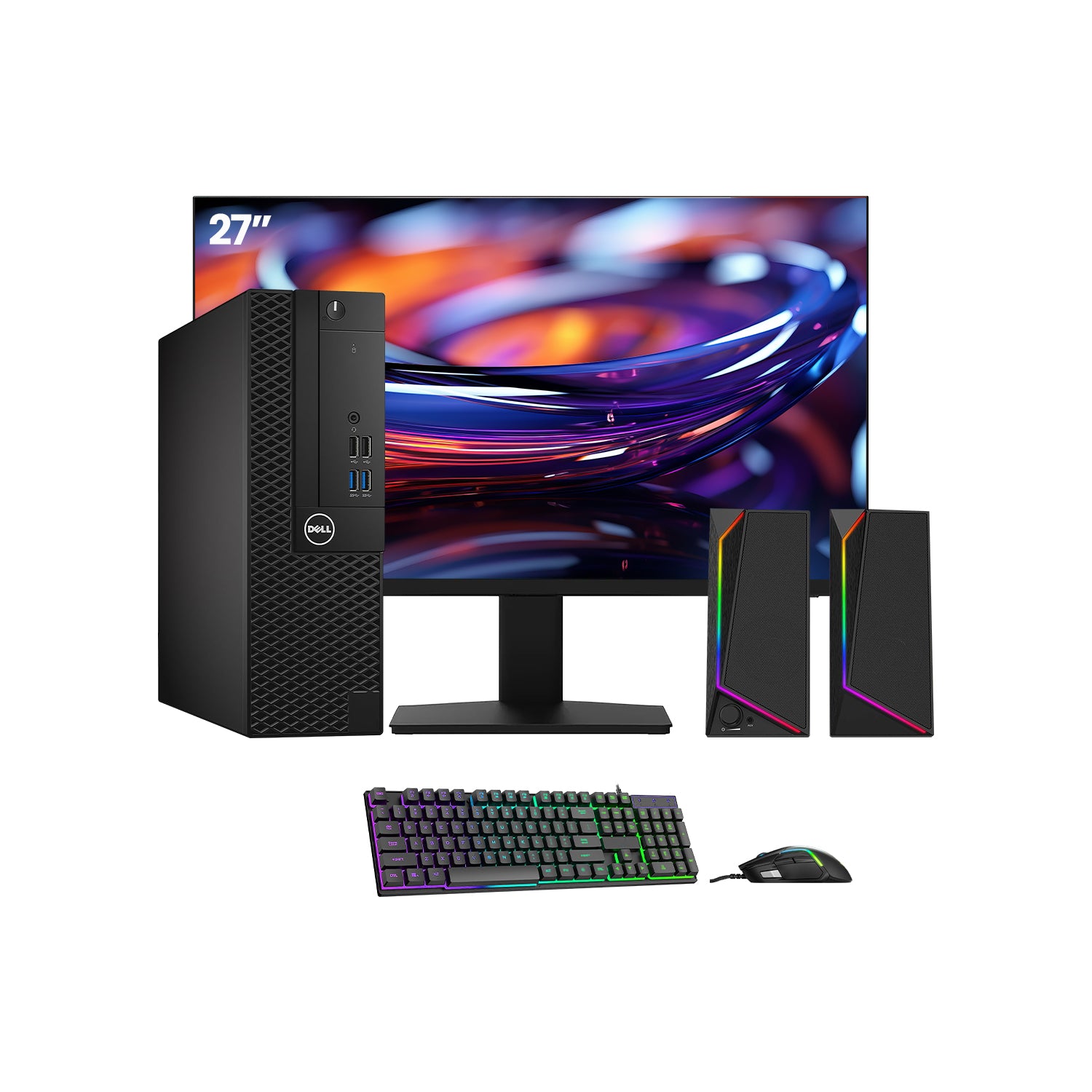 Dell OptiPlex 3050 SFF Desktop PC - Intel Core i5 - 6th Gen Up to 3.60 GHz Processor, 16GB DDR4 RAM, 512GB - 1TB SSD, Windows 10 Pro, New 24/27 inch FHD Monitor, RGB Speaker / SoundBar / Headset - Refurbished