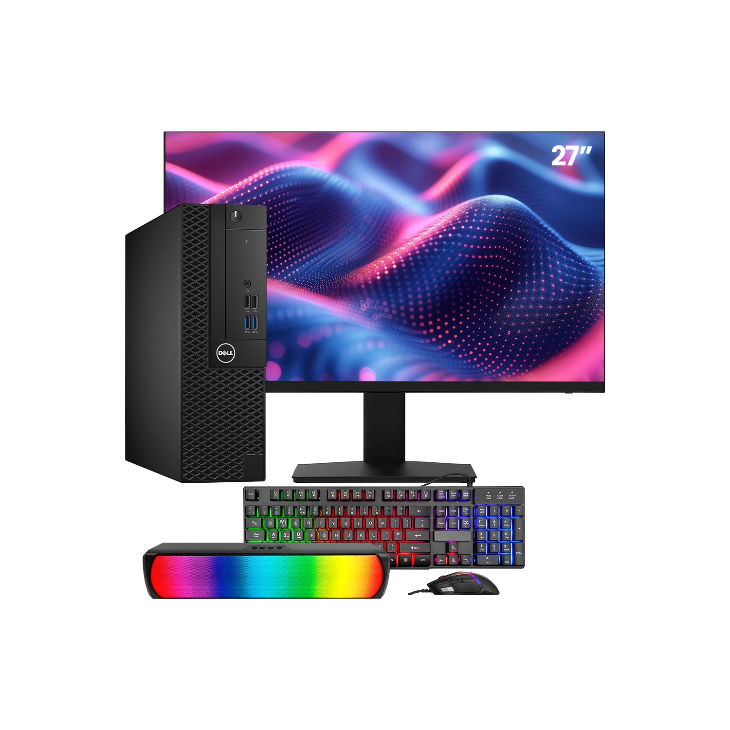 Dell OptiPlex 3050 SFF Desktop PC - Intel Core i5 - 6th Gen Up to 3.60 GHz Processor, 16GB DDR4 RAM, 512GB - 1TB SSD, Windows 10 Pro, New 24/27 inch FHD Monitor, RGB Speaker / SoundBar / Headset - Refurbished