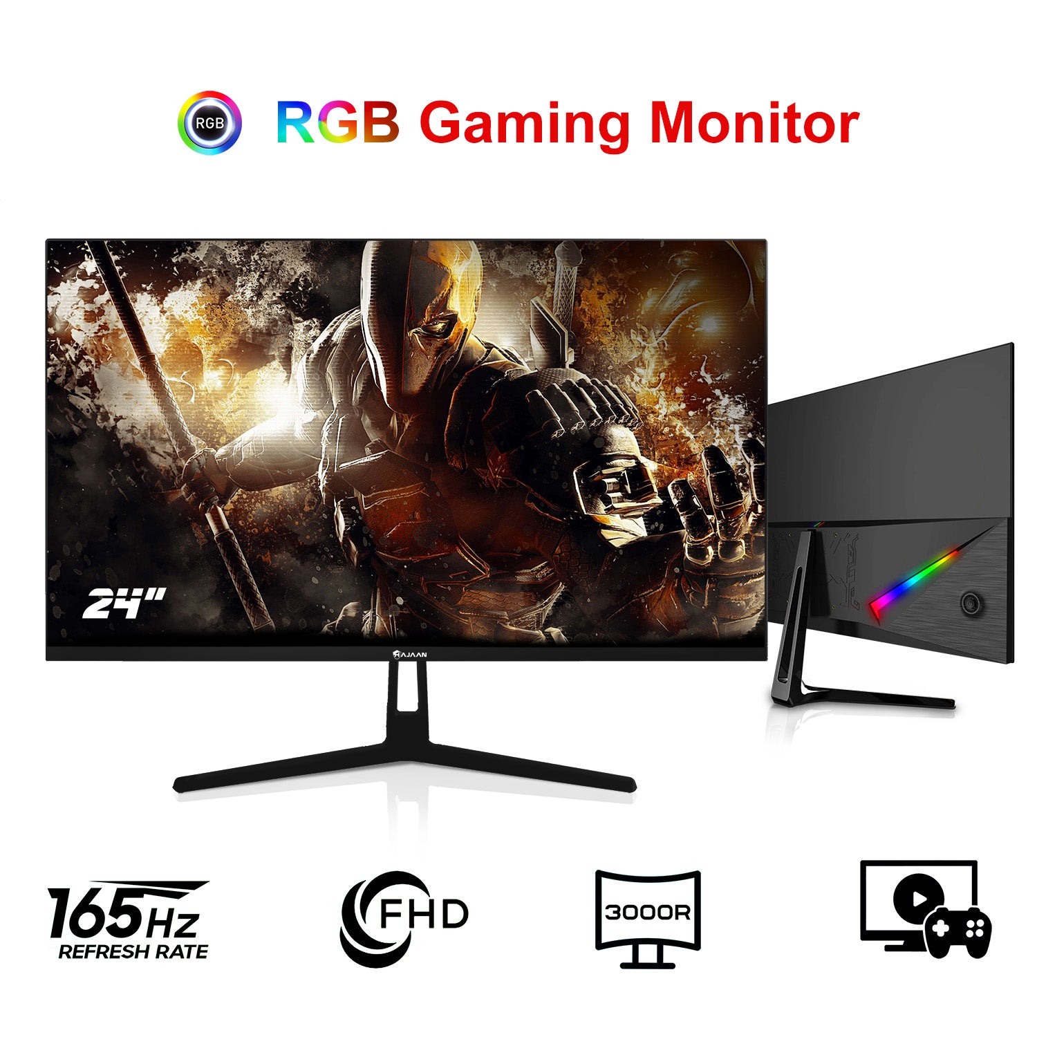 HAJAAN 24” Inch FHD 1080p Curved Gaming Monitor with RGB lighting, 165 Hz Refresh Rate, Tilt Adjustment, Wall Mountable HDMI, DP, USB Ports (X2423C) - 1 Year Warranty