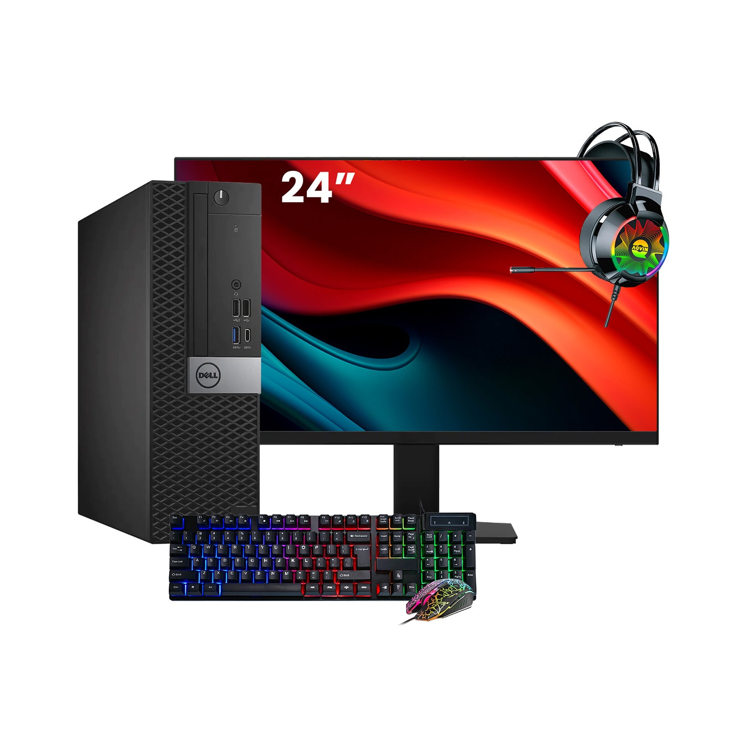 Dell OptiPlex 7050 SFF Desktop PC - Intel Core i5 - 6th Gen Up to 3.60 GHz Processor, 16GB DDR4 RAM, 512GB - 1TB SSD, Windows 10 Pro, New 24/27 inch FHD Monitor, RGB Speaker / SoundBar / Headset - Refurbished