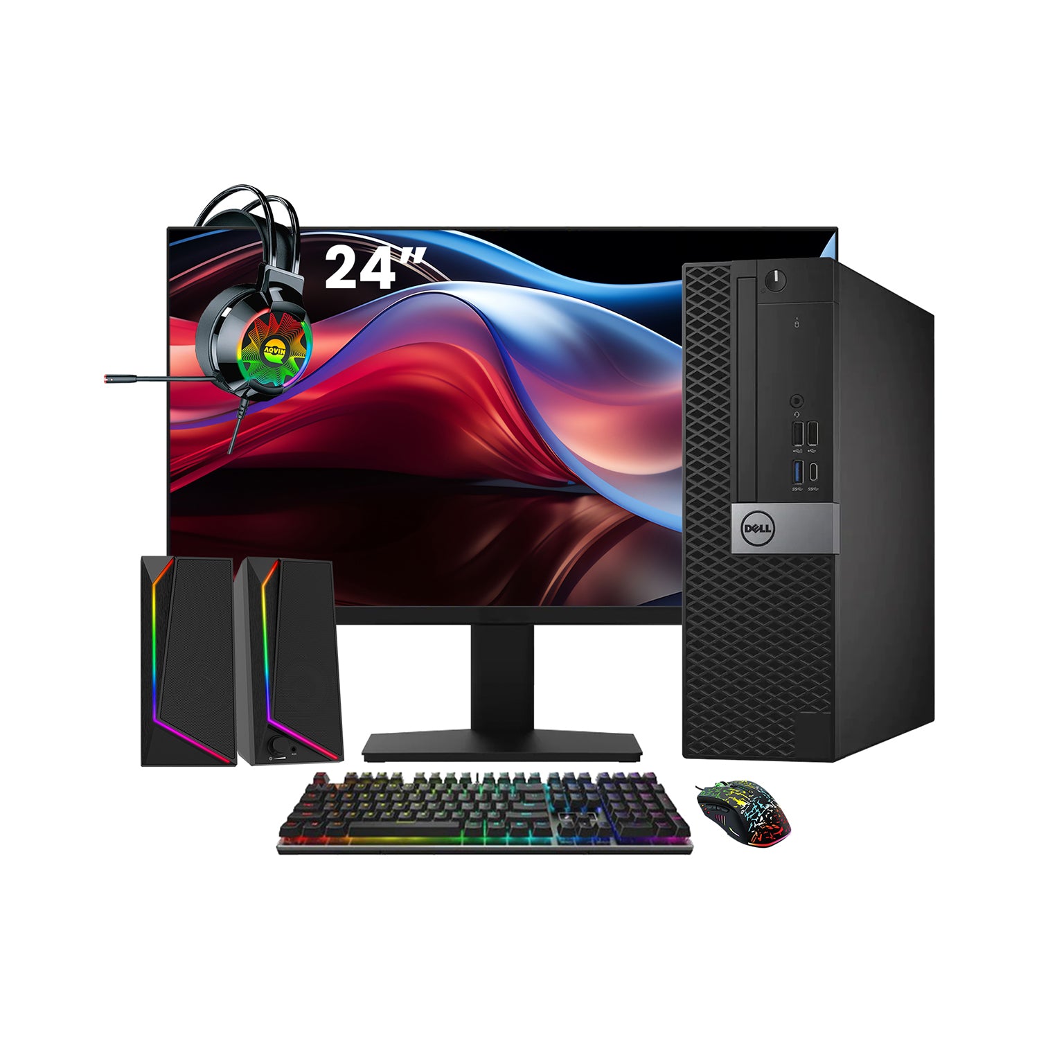 Dell OptiPlex 7050 SFF Desktop PC - Intel Core i5 - 6th Gen Up to 3.60 GHz Processor, 16GB DDR4 RAM, 512GB - 1TB SSD, Windows 10 Pro, New 24/27 inch FHD Monitor, RGB Speaker / SoundBar / Headset - Refurbished