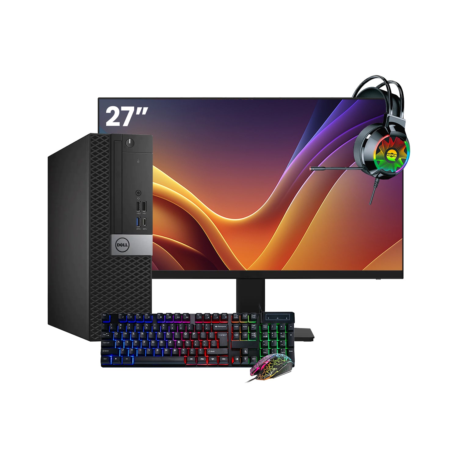 Dell OptiPlex 7050 SFF Desktop PC - Intel Core i5 - 6th Gen Up to 3.60 GHz Processor, 16GB DDR4 RAM, 512GB - 1TB SSD, Windows 10 Pro, New 24/27 inch FHD Monitor, RGB Speaker / SoundBar / Headset - Refurbished