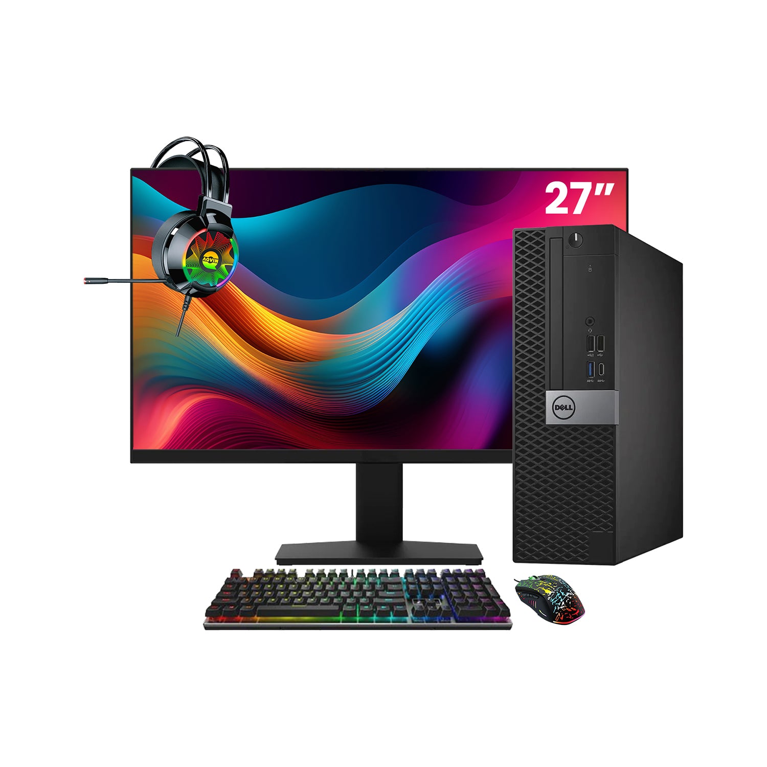 Dell OptiPlex 7050 SFF Desktop PC - Intel Core i5 - 6th Gen Up to 3.60 GHz Processor, 16GB DDR4 RAM, 512GB - 1TB SSD, Windows 10 Pro, New 24/27 inch FHD Monitor, RGB Speaker / SoundBar / Headset - Refurbished