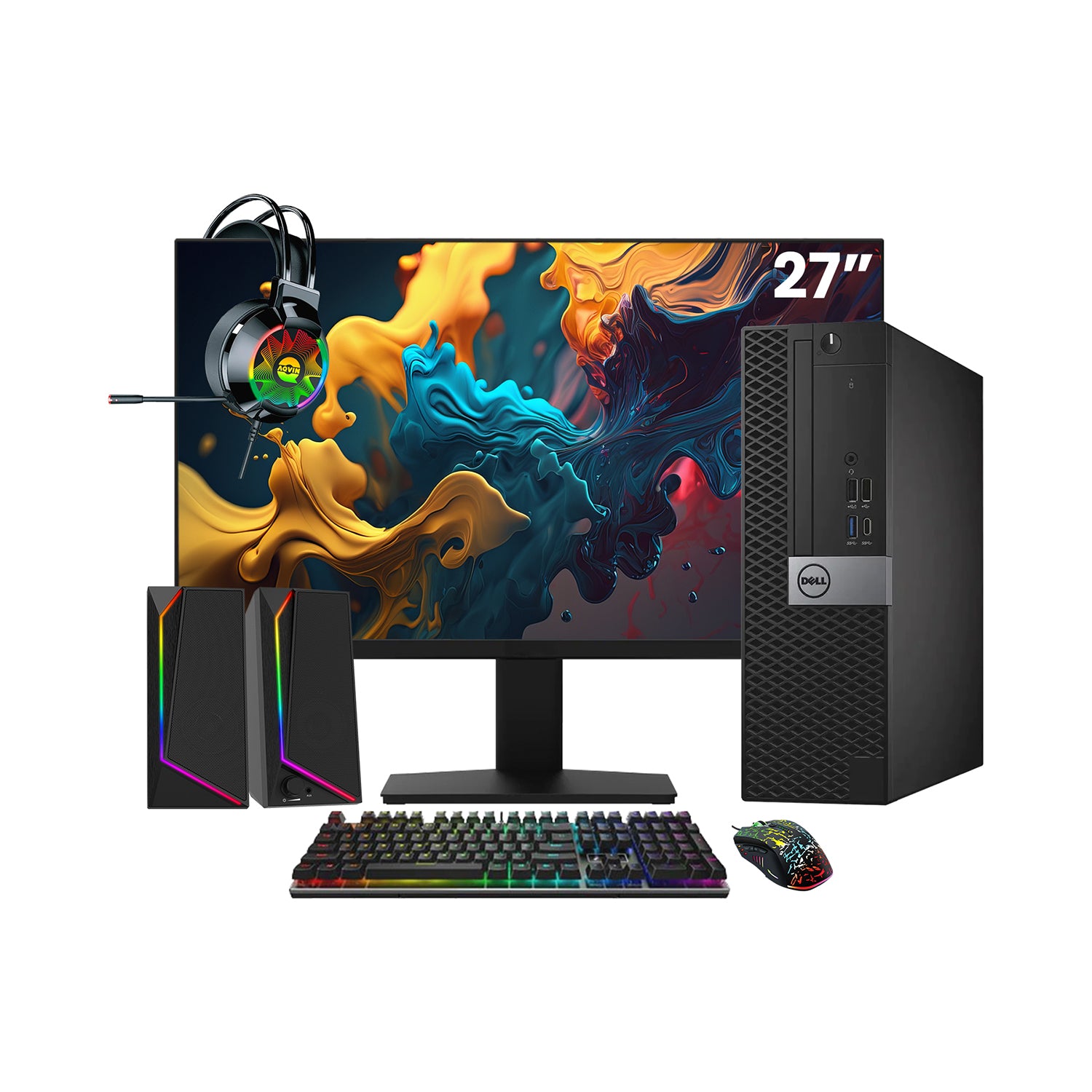 Dell OptiPlex 7050 SFF Desktop PC - Intel Core i5 - 6th Gen Up to 3.60 GHz Processor, 16GB DDR4 RAM, 512GB - 1TB SSD, Windows 10 Pro, New 24/27 inch FHD Monitor, RGB Speaker / SoundBar / Headset - Refurbished