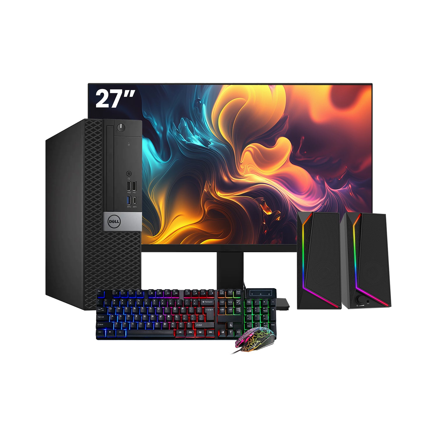 Dell OptiPlex 7050 SFF Desktop PC - Intel Core i5 - 6th Gen Up to 3.60 GHz Processor, 16GB DDR4 RAM, 512GB - 1TB SSD, Windows 10 Pro, New 24/27 inch FHD Monitor, RGB Speaker / SoundBar / Headset - Refurbished