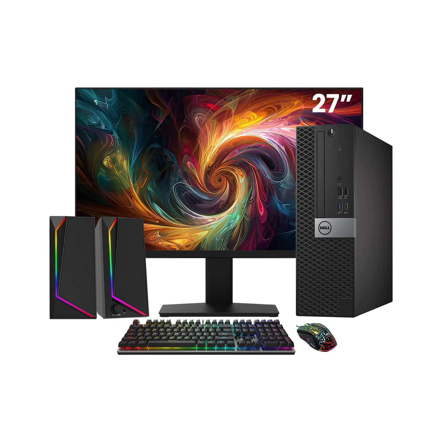 Dell OptiPlex 7050 SFF Desktop PC - Intel Core i5 - 6th Gen Up to 3.60 GHz Processor, 16GB DDR4 RAM, 512GB - 1TB SSD, Windows 10 Pro, New 24/27 inch FHD Monitor, RGB Speaker / SoundBar / Headset - Refurbished