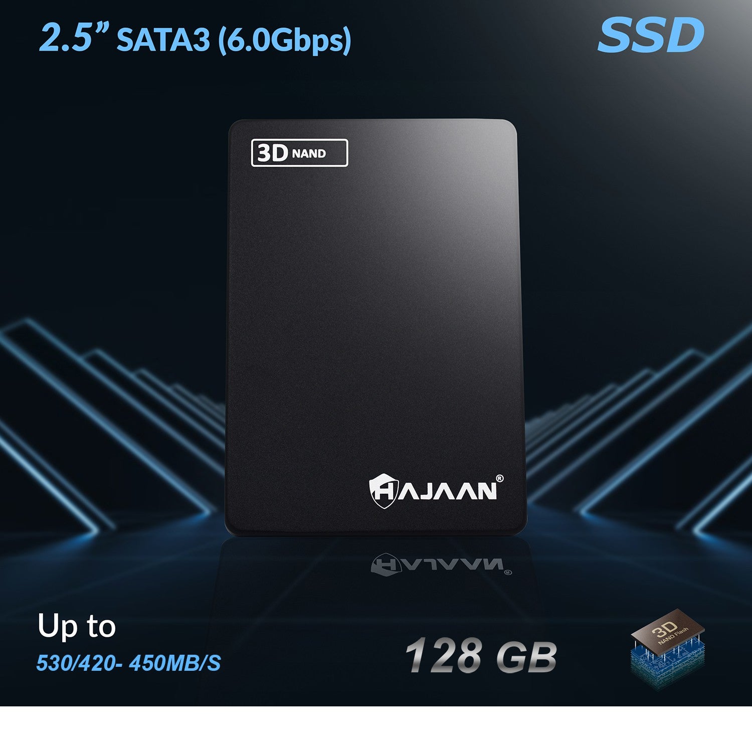 HAJAAN 128GB Internal PC SSD- SATA III 6 Gb/s, 3D NAND TLC, 2.5”, Up to 530MB/s, Internal Solid State Drive for Laptop Tablet PC Desktop-1 Year Warranty