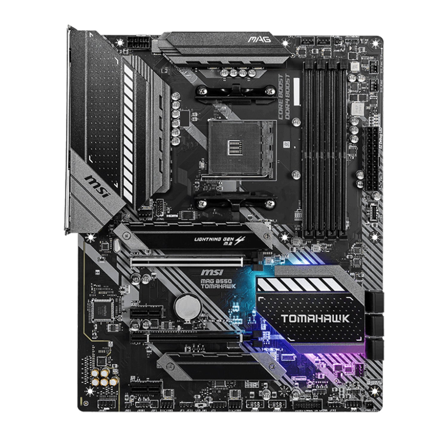 MSI MAG B550 TOMAHAWK Motherboard, AMD B550 Chipset, AM4 Socket, (Max Memory 128GB DDR4), ATX, Supports AMD Ryzen, Display Port and HDMI, Windows 10 64-Bit