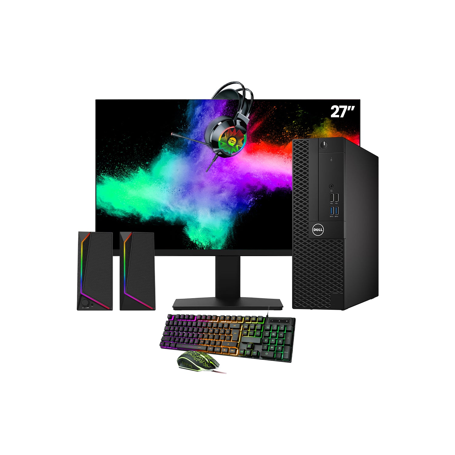 Dell OptiPlex 3050 SFF Desktop PC - Intel Core i5 - 6th Gen Up to 3.60 GHz Processor, 16GB DDR4 RAM, 512GB - 1TB SSD, Windows 10 Pro, New 24/27 inch FHD Monitor, RGB Speaker / SoundBar / Headset - Refurbished