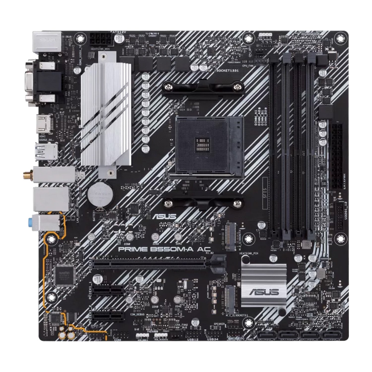 ASUS PRIME B550M-A AC Micro ATX Motherboard, AMD B550 Chipset, AM4 Socket - AMD Ryzen, upto 128GB DDR4,  PCIe 4.0, dual M.2 Slot, WiFi, HDMI 2.1b/DVI/D-Sub, BIOS Flashback and Aura Sync RGB Lights Support Windows 10 - 64-Bit