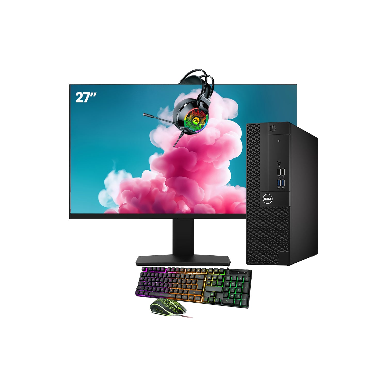 Dell OptiPlex 3050 SFF Desktop PC - Intel Core i5 - 6th Gen Up to 3.60 GHz Processor, 16GB DDR4 RAM, 512GB - 1TB SSD, Windows 10 Pro, New 24/27 inch FHD Monitor, RGB Speaker / SoundBar / Headset - Refurbished