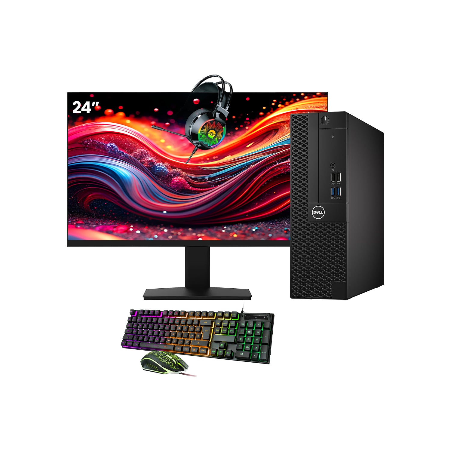 Dell OptiPlex 3050 SFF Desktop PC - Intel Core i5 - 6th Gen Up to 3.60 GHz Processor, 16GB DDR4 RAM, 512GB - 1TB SSD, Windows 10 Pro, New 24/27 inch FHD Monitor, RGB Speaker / SoundBar / Headset - Refurbished