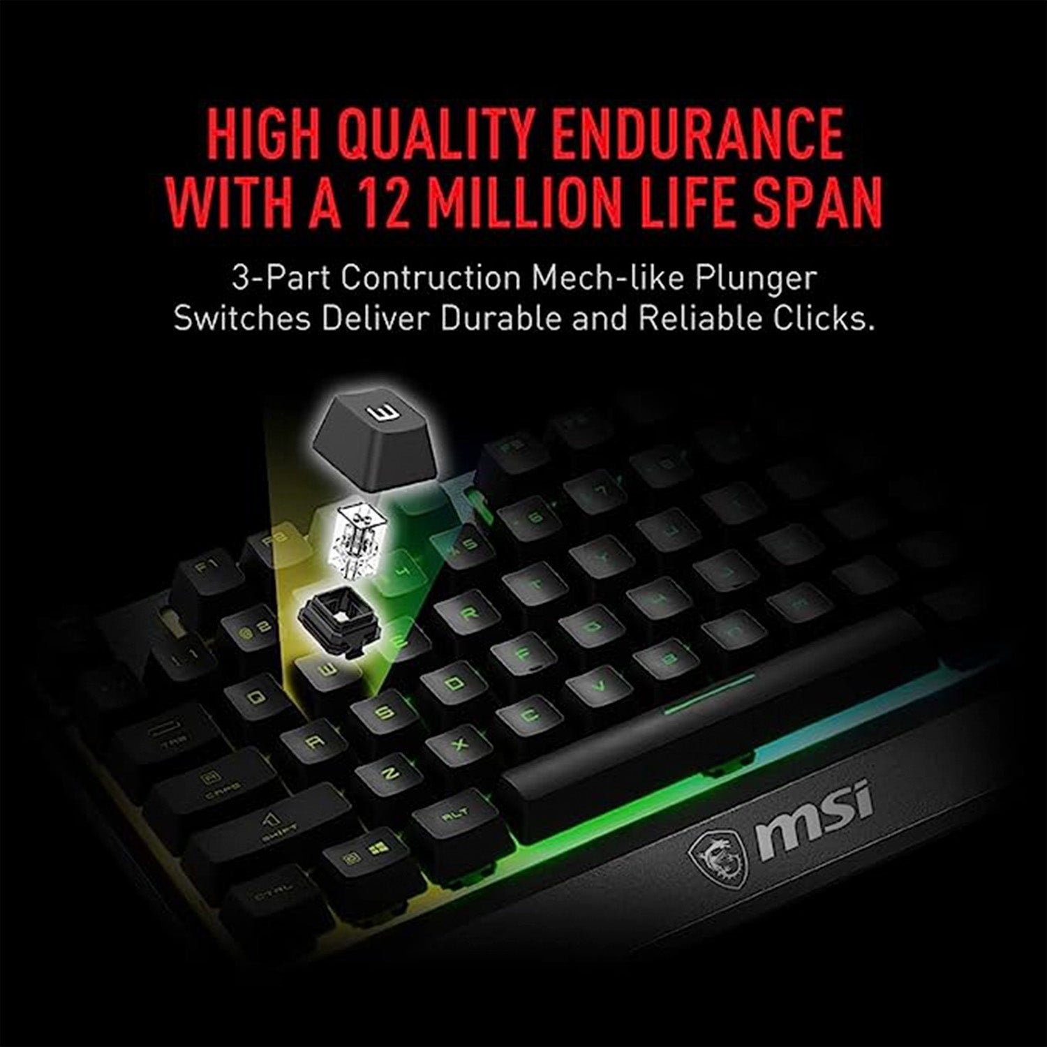 MSI VIGOR GK30 COMBO - Mechanical Gaming Keyboard RGB Backlit USB Wired Keyboard with Plunger Switches 20-key anti-ghosting 104 Keys, for Desktop PC - Black