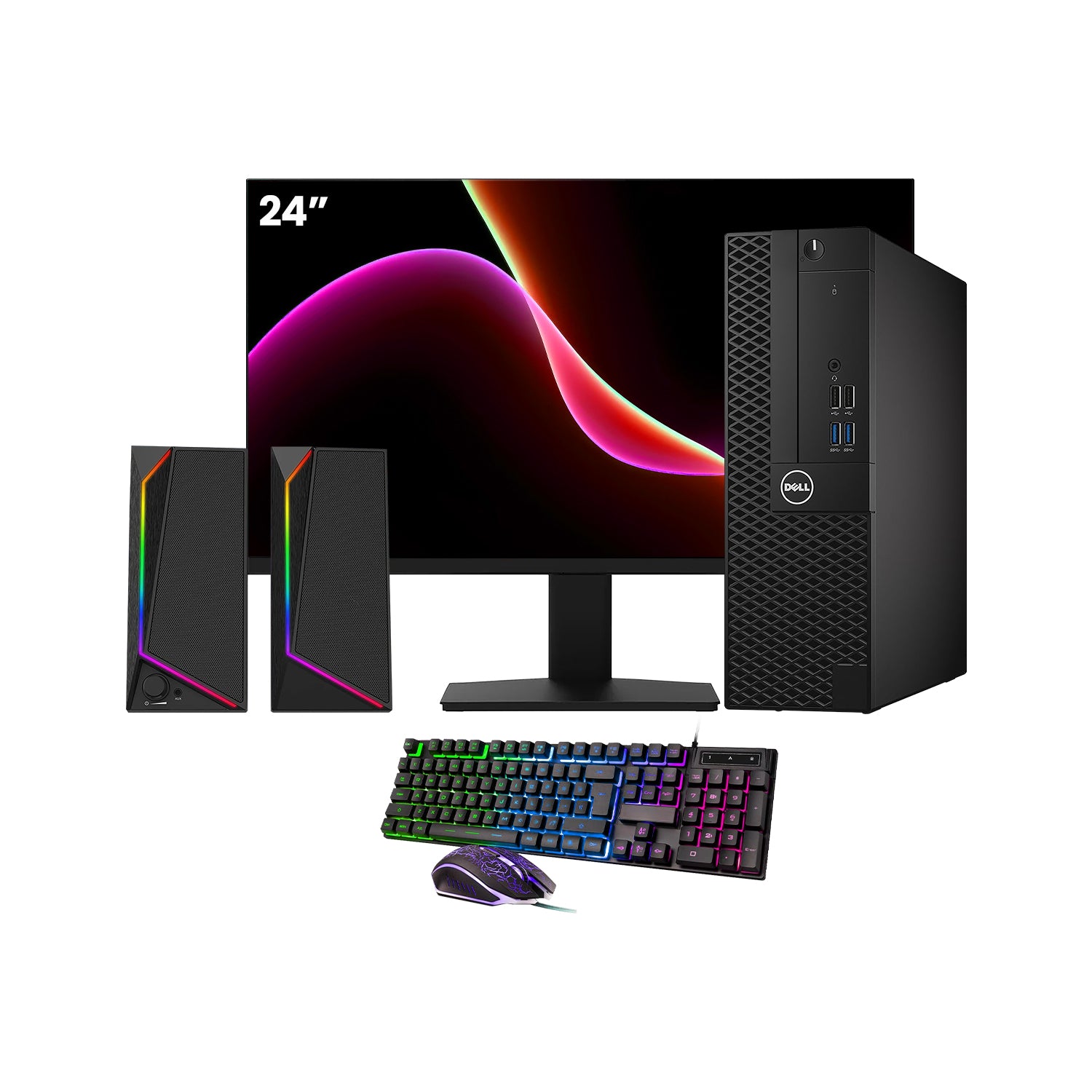Dell OptiPlex 3050 SFF Desktop PC - Intel Core i5 - 6th Gen Up to 3.60 GHz Processor, 16GB DDR4 RAM, 512GB - 1TB SSD, Windows 10 Pro, New 24/27 inch FHD Monitor, RGB Speaker / SoundBar / Headset - Refurbished