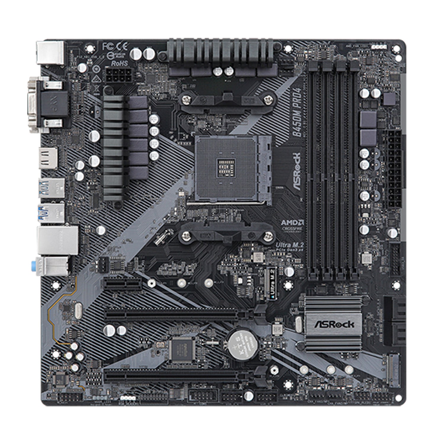 AsRock B450M PRO4 R2.0 Motherboard, AMD AM4 Socket, AMD B450 Chipset, SATA 6Gbps Micro ATX with DDR4 Up to 128GB, Dual M.2 For SSD, USB 3.2 Gen 2 ports, Support Windows 11 and VR Ready