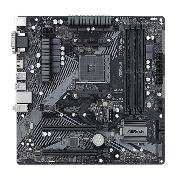 AsRock B450M PRO4 R2.0 Motherboard, AMD AM4 Socket, AMD B450 Chipset, SATA 6Gbps Micro ATX  with DDR4 Up to 128GB, Dual M.2 For SSD, USB 3.2 Gen 2 ports, Support Windows 11 and VR Ready