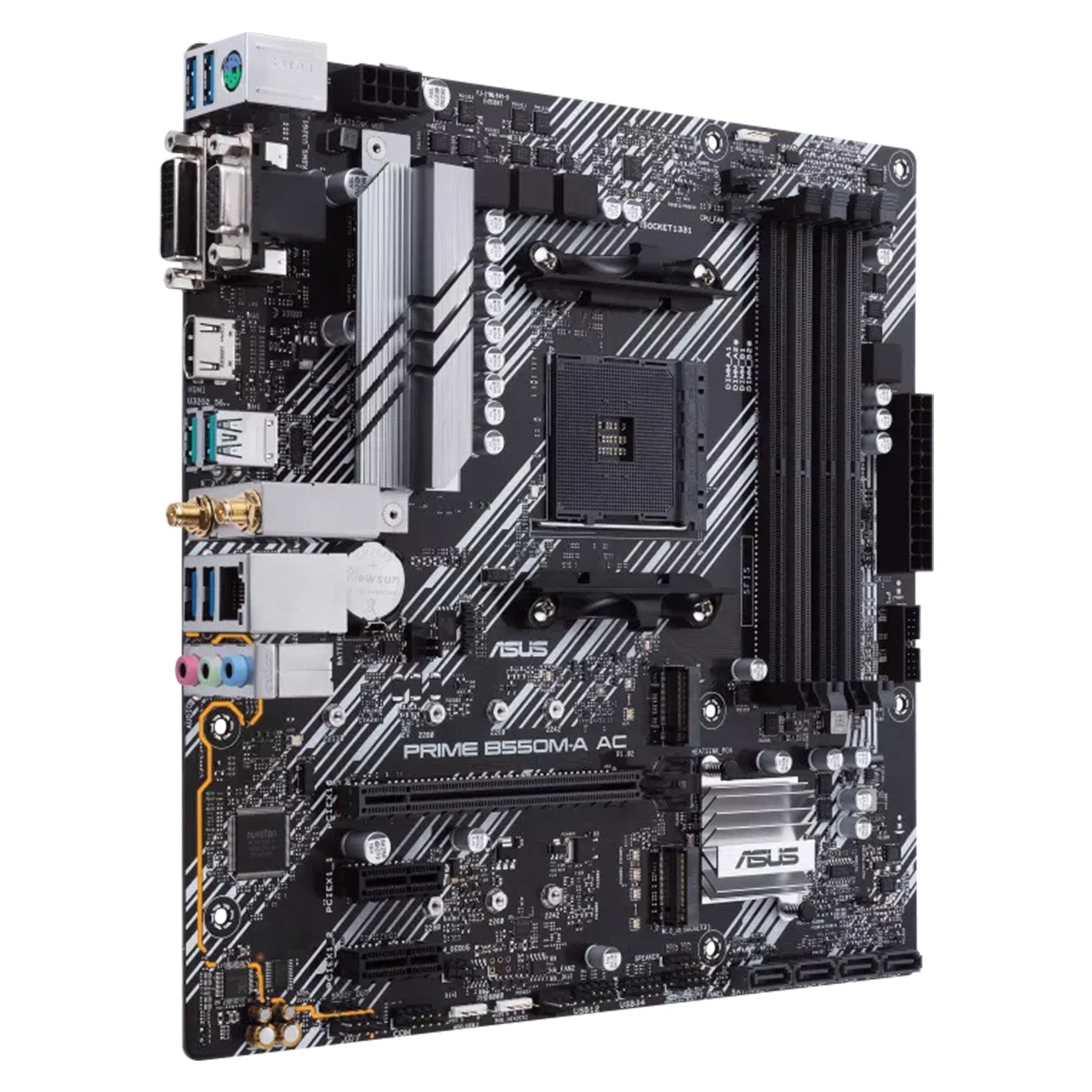 ASUS PRIME B550M-A AC Micro ATX Motherboard, AMD B550 Chipset, AM4 Socket - AMD Ryzen, upto 128GB DDR4, PCIe 4.0, dual M.2 Slot, WiFi, HDMI 2.1b/DVI/D-Sub, BIOS Flashback and Aura Sync RGB Lights Support Windows 10 - 64-Bit