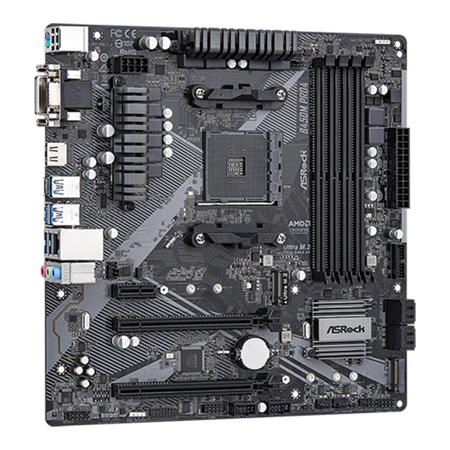 AsRock B450M PRO4 R2.0 Motherboard, AMD AM4 Socket, AMD B450 Chipset, SATA 6Gbps Micro ATX with DDR4 Up to 128GB, Dual M.2 For SSD, USB 3.2 Gen 2 ports, Support Windows 11 and VR Ready