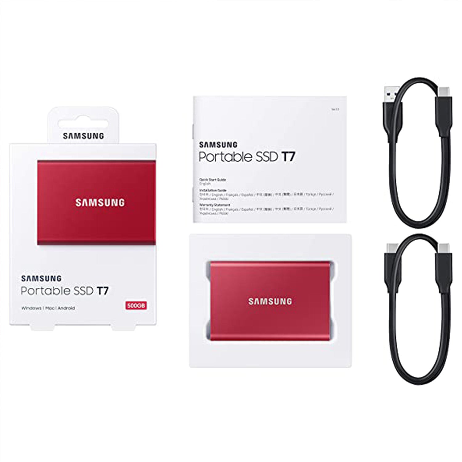 High-Speed SAMSUNG T7 Portable SSD - USB 3.2 - 500GB Solid State Drive - Stylish Metallic RED - Fast Data Transfer (MU-PC500R/AM)