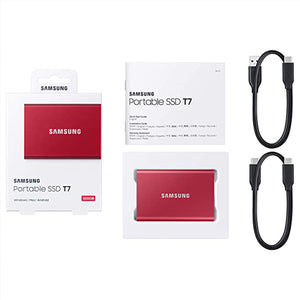 High-Speed SAMSUNG T7 Portable SSD - USB 3.2 - 500GB Solid State Drive - Stylish Metallic RED - Fast Data Transfer (MU-PC500R/AM)