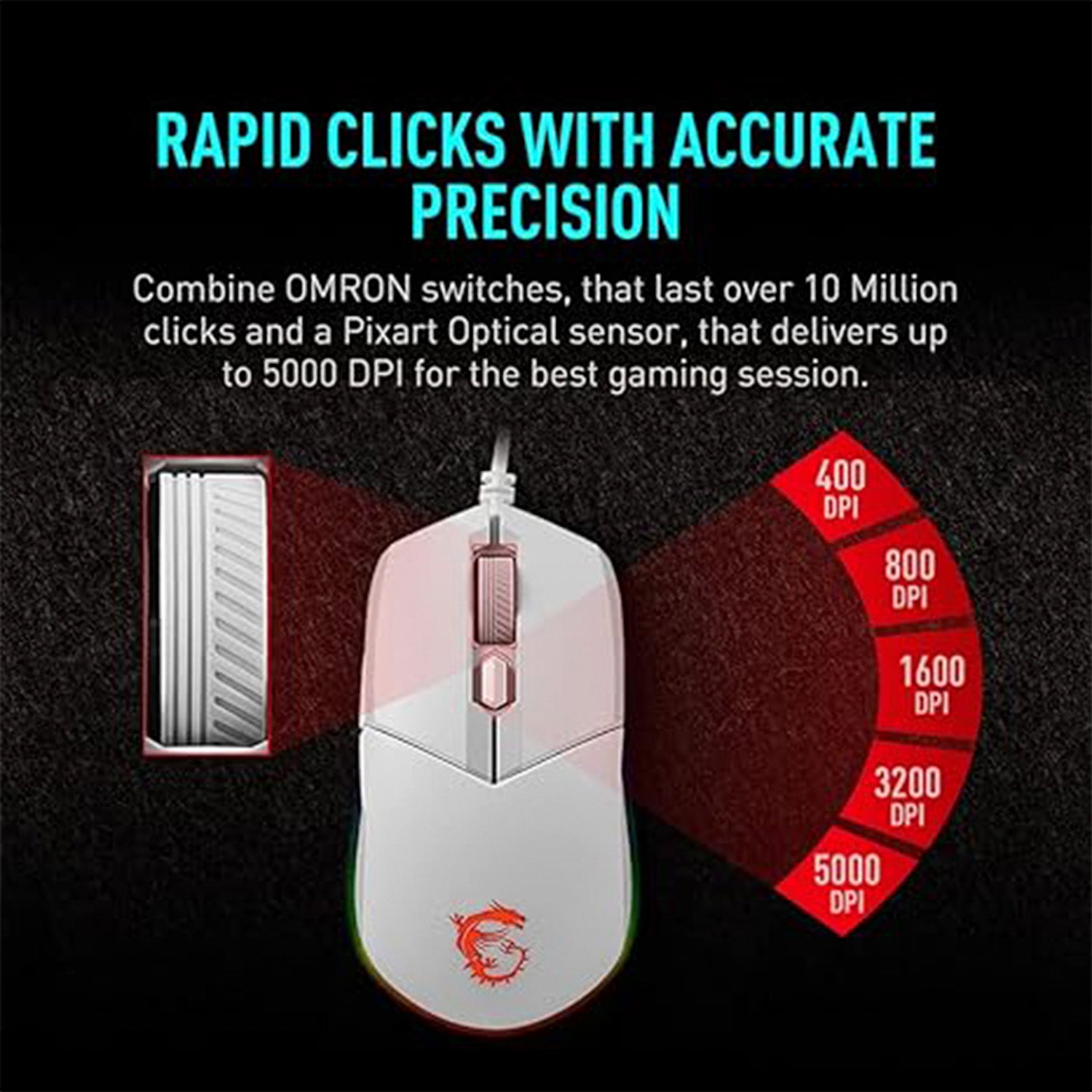 MSI VIGOR GK30 COMBO - Mechanical Gaming Keyboard RGB Backlit With 7 Lighting Effects, USB Wired Keyboard, Plunger Switches 20-key Anti-ghosting 108 Keys, For Desktop PC - White