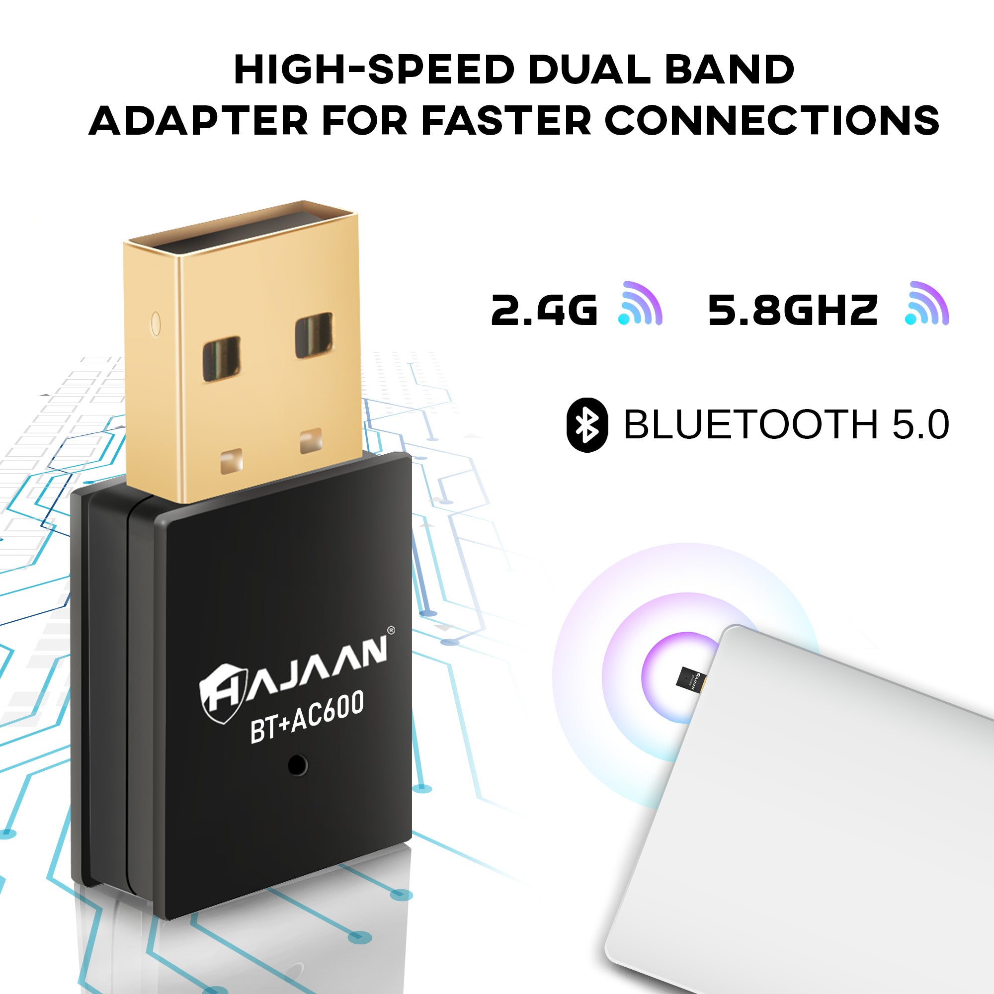 HAJAAN USB 2-in-1 WiFi and Bluetooth Adapter 600Mbps 2.4/5.8Ghz Dual Band Wireless Network Adapter for Desktop PC, Laptop, Bluetooth 5.0 Mini WiFi Dongle