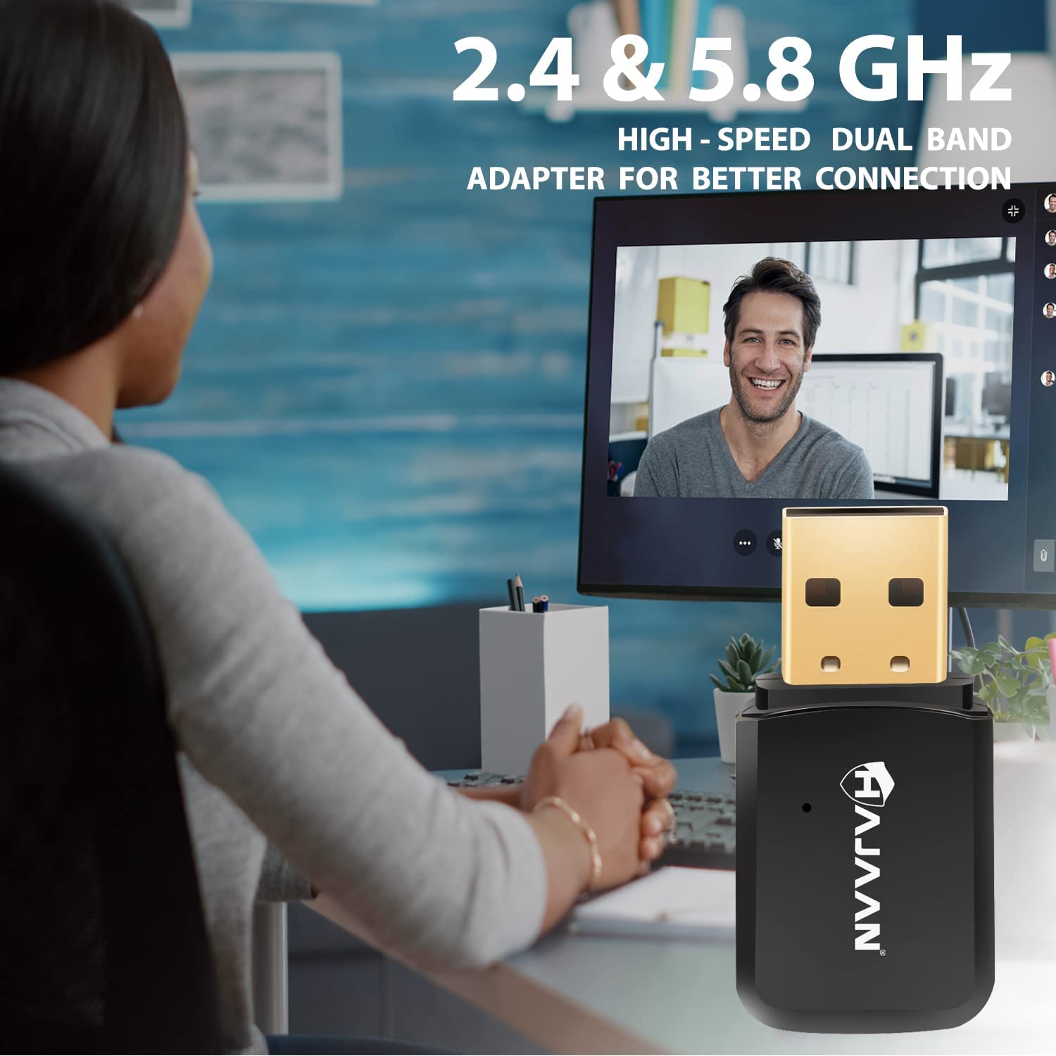 HAJAAN AC600Mbps USB WiFi Adapter support Windows 10, Windows 8, Mac OS, WiFi adapter suitable for Desktop PC, Laptops, 1 year warranty