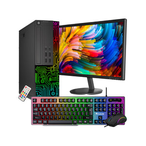 Dell OptiPlex Desktop Customized RGB Lights Computer with 22/24 Inch Monitor, Intel i5 Quad-Core Processor, 8GB -16GB RAM, 256 -2TB SSD, Wi-Fi, Windows 10 - Refurbished