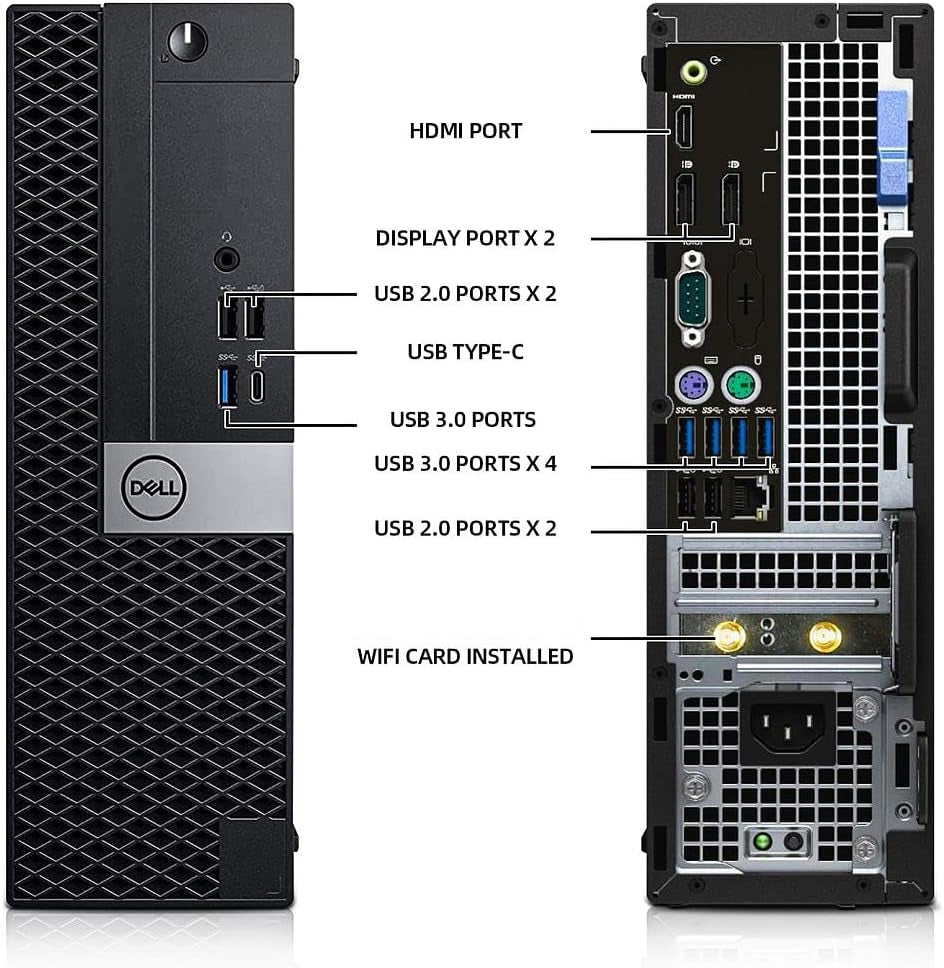 Dell OptiPlex 5050 SFF Desktop, Intel Core i7- 6th Gen Up to 4.00 GHz, 8GB - 32GB DDR4 RAM, 512GB - 2TB NVMe M.2 SSD, 1200mbps Built-in WiFi, HDMI, Wireless Keyboard & Mouse, Windows 10 Pro - Refurbished