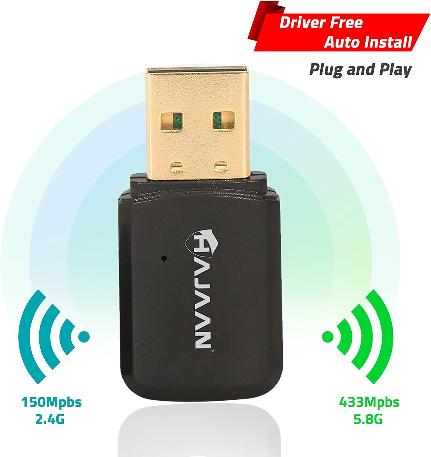 HAJAAN AC600Mbps USB WiFi Adapter support Windows 10, Windows 8, Mac OS, WiFi adapter suitable for Desktop PC, Laptops, 1 year warranty