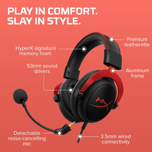 HyperX Cloud II – Wired Gaming Headset for PC, Active Noise Cancellation, Durable Aluminum Frame, Detachable Microphone, Compatibility With PC, PS5, PS4, Black-Red