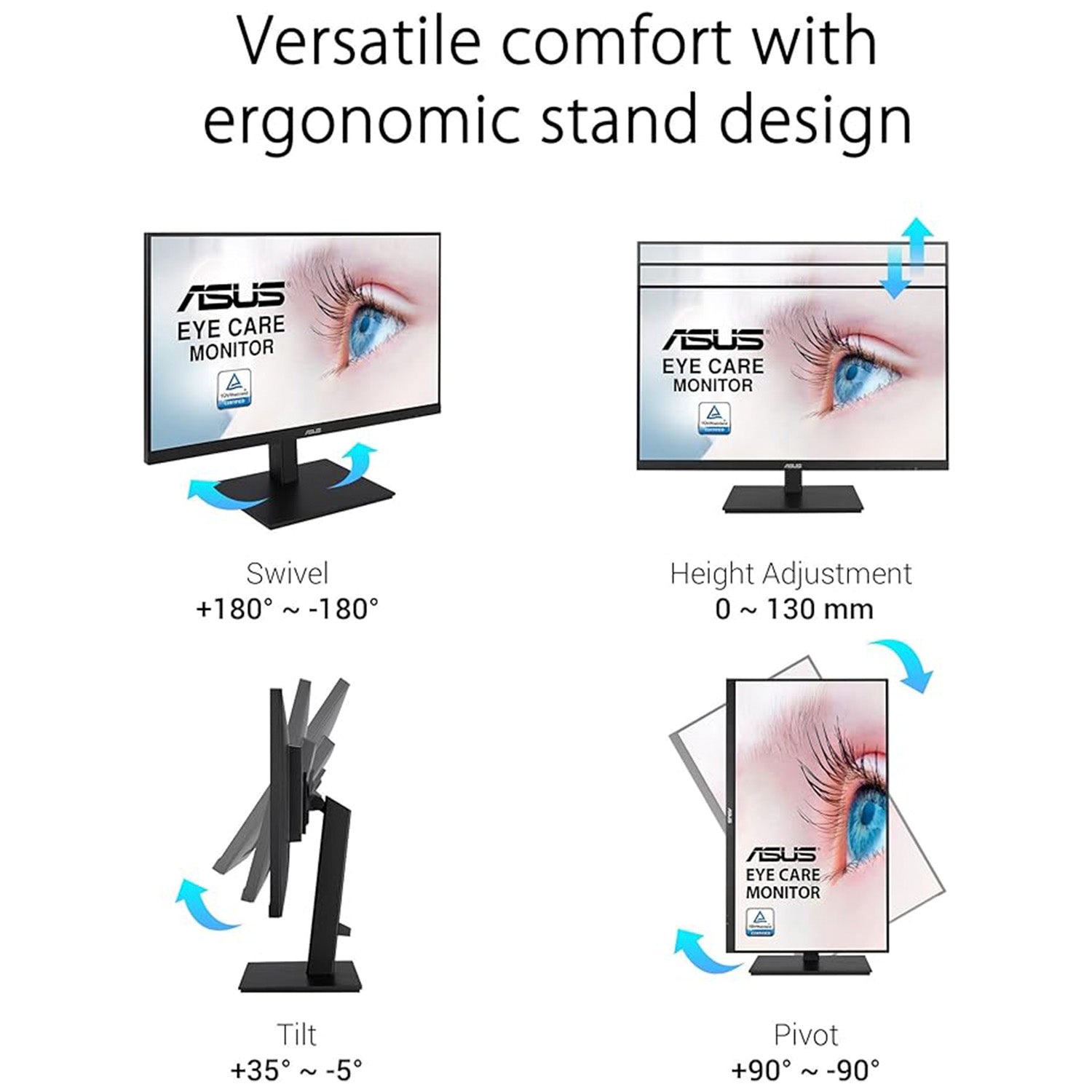 ASUS 24" Inch IPS Full HD(1920 x 1080) monitor 75Hz Refresh Rate Adaptive-Sync, Flicker Free, Speakers, VESA, HDMI, DisplayPort, VGA, Height Adjustable (VA24DQSB)