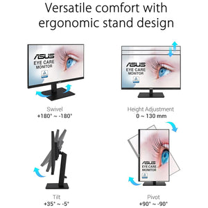 ASUS 24" Inch IPS Full HD(1920 x 1080) monitor 75Hz Refresh Rate Adaptive-Sync, Flicker Free, Speakers, VESA, HDMI, DisplayPort, VGA, Height Adjustable (VA24DQSB)