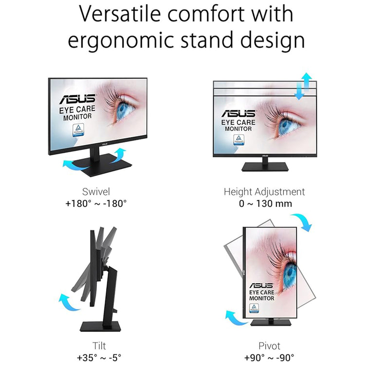 ASUS 24" Inch IPS Full HD(1920 x 1080) monitor 75Hz Refresh Rate Adaptive-Sync, Flicker Free, Speakers, VESA, HDMI, DisplayPort, VGA, Height Adjustable (VA24DQSB)