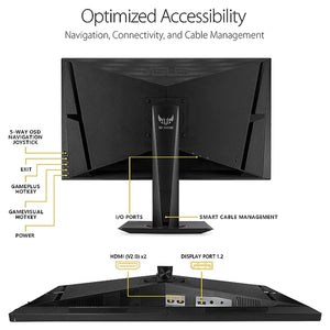 ASUS TUF 27"Inch HDR10 Gaming Monitor - WQHD (2560 x 1440), IPS, 165Hz, 1ms, Extreme Low Motion Blur, Speaker, G-SYNC Compatible, VESA Mountable, DisplayPort, HDMI VG27AQ