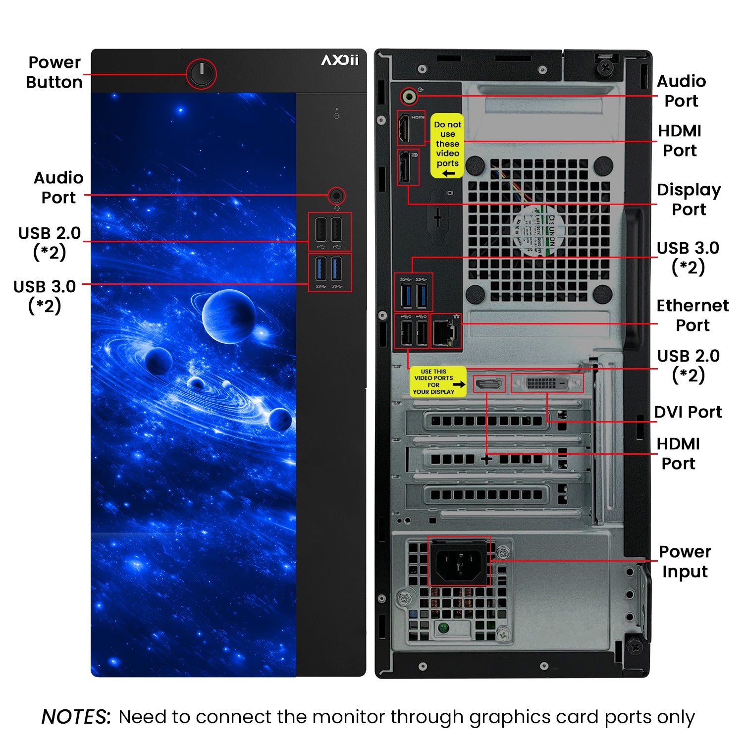 AXOII COSMOS RGB Gaming Desktop Computer PC, Intel Core I5/I7  Processor, Graphics Card - RX 550 / GTX 1050 / GTX 1650 / RTX 3050, 32GB DDR4 RAM, 1TB NVMe SSD, Wi-Fi, Bluetooth - Windows11 Pro