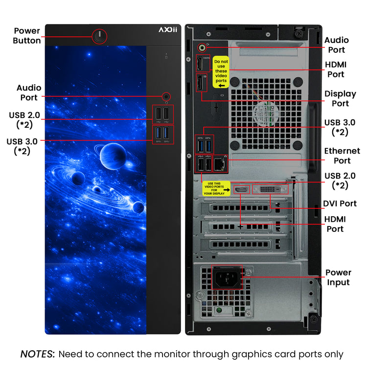 AXOII COSMOS RGB Gaming Desktop Computer PC, Intel Core I5/I7  Processor, Graphics Card - RX 550 / GTX 1050 / GTX 1650 / RTX 3050, 32GB DDR4 RAM, 1TB NVMe SSD, Wi-Fi, Bluetooth - Windows11 Pro