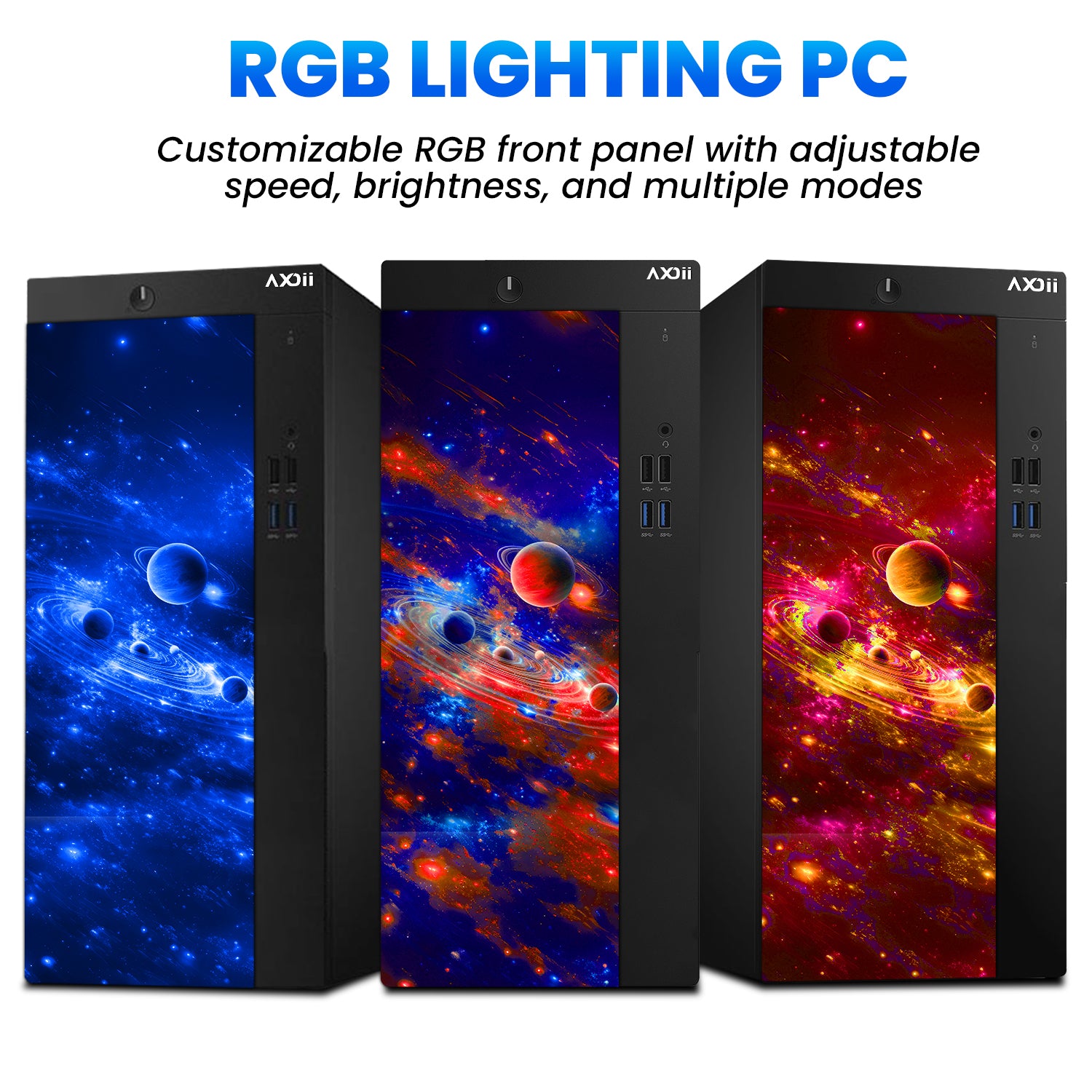 AXOII COSMOS RGB Gaming Desktop Computer PC, Intel Core I5/I7 Processor, Graphics Card - RX 550 / GTX 1050 / GTX 1650 / RTX 3050, 32GB DDR4 RAM, 1TB NVMe SSD, Wi-Fi, Bluetooth - Windows11 Pro